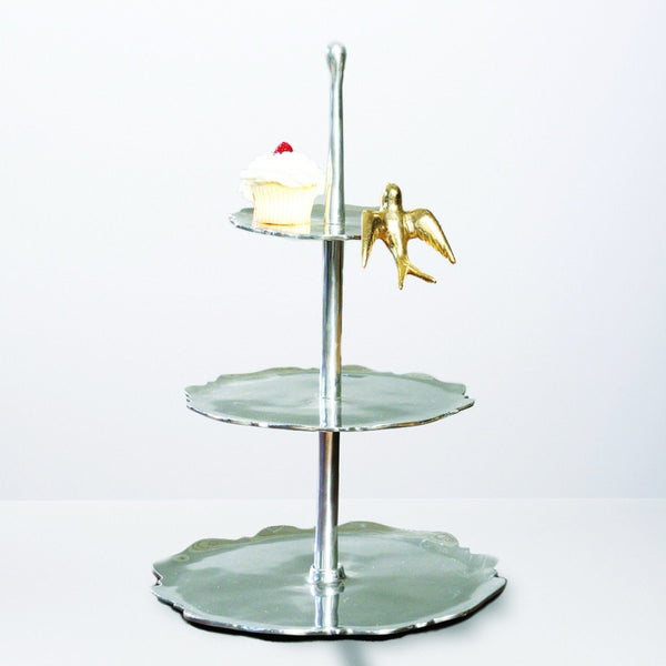 Dove Dessert Stand Silver/Gold