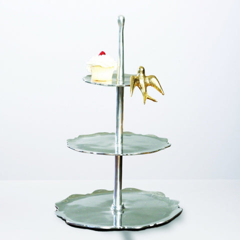 Dove Dessert Stand Silver/Gold