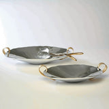 Feather Oval Handle Bowl Silver/Gold